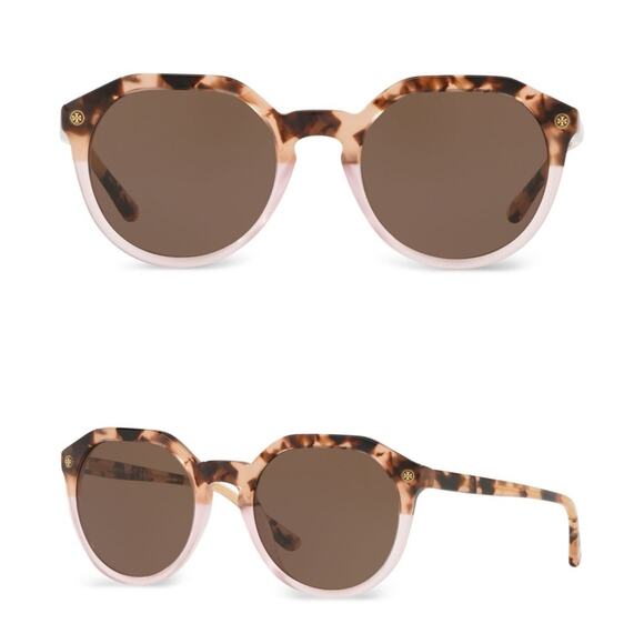TORY BURCH Round Two-tone Acetate Sunglasses In Dark Brown Classic NEW - Picture 1 of 7